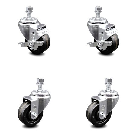Service Caster 3.5 Inch Phenolic Wheel Swivel 1/2 Inch Threaded Stem Caster Brakes SCC, 2PK SCC-TS20S3514-PHS-121315-2-TLB-2